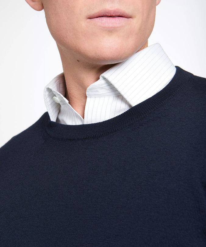 Navy Blue Merino Wool Crew Neck Sweater