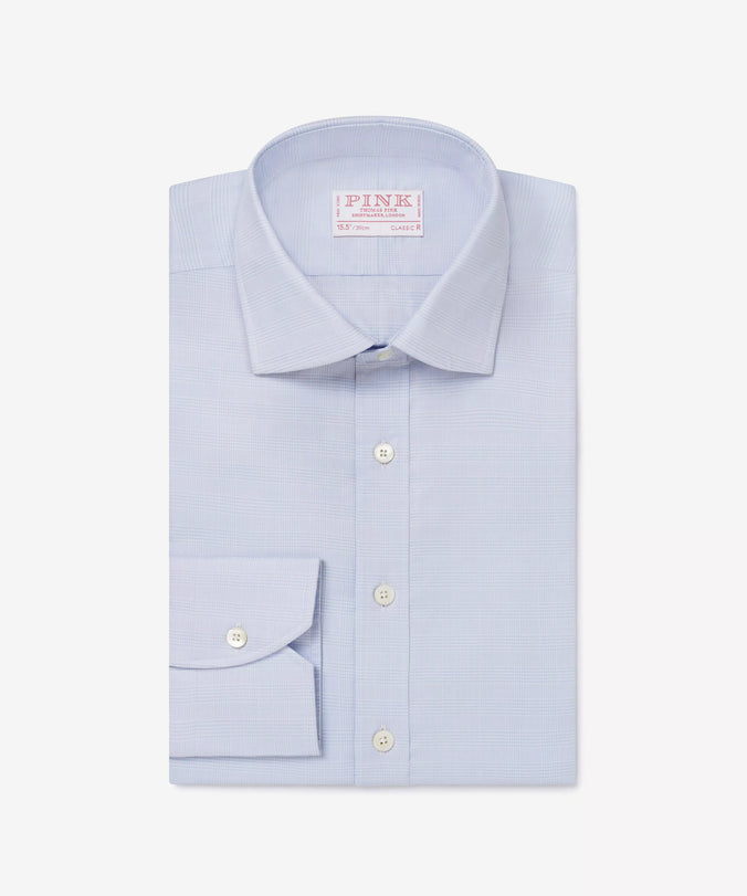 Pale Blue & White Classic Fit Small POW Check Formal Shirt