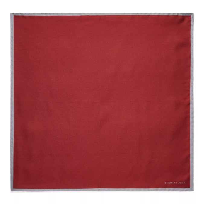 Burgundy Red & Grey Silk Twill Woven Pocket Square