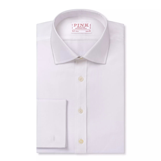 White Slim Fit Double Cuff Royal Twill Formal Shirt