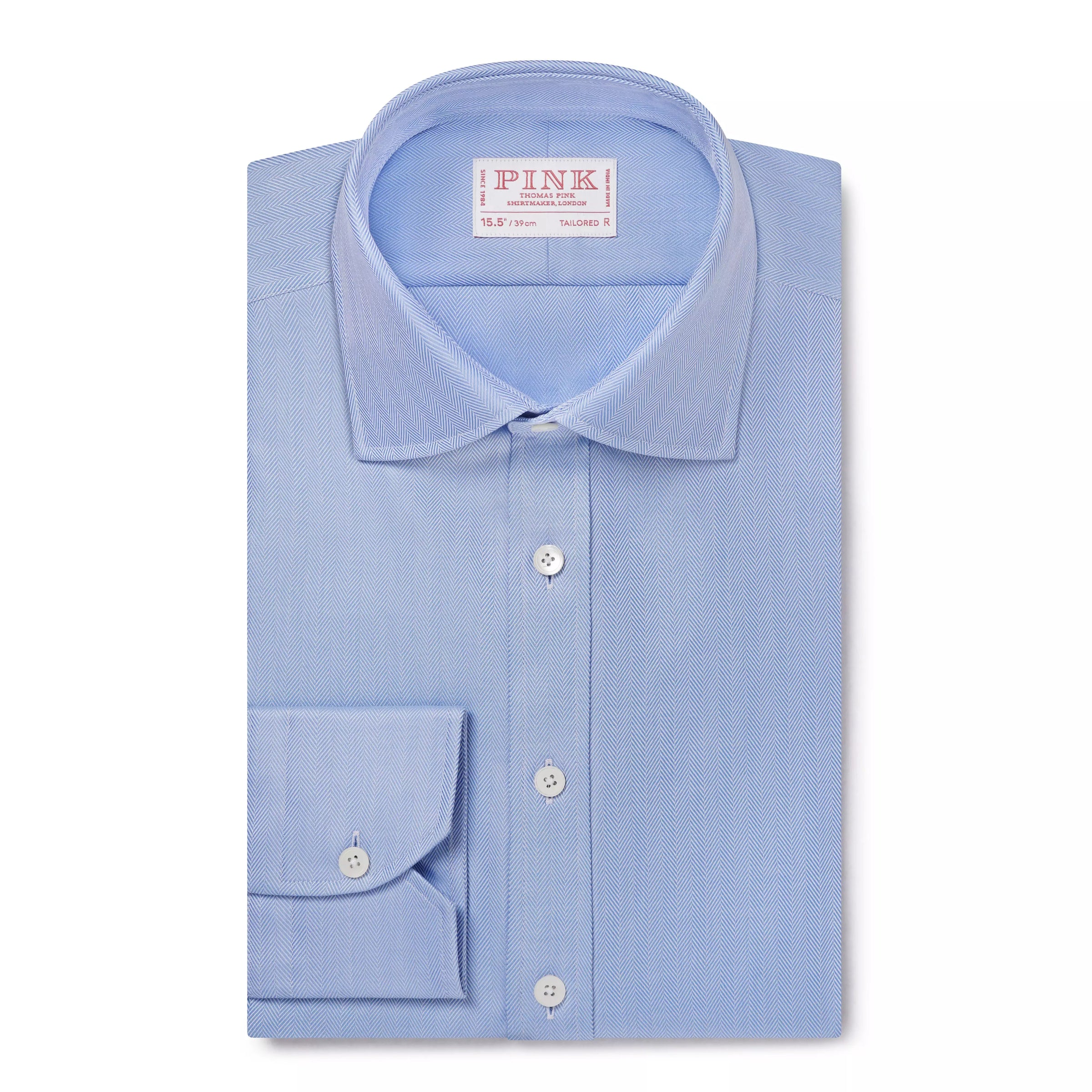 Pale Blue Tailored Fit Twill Herringbone Formal Shirt