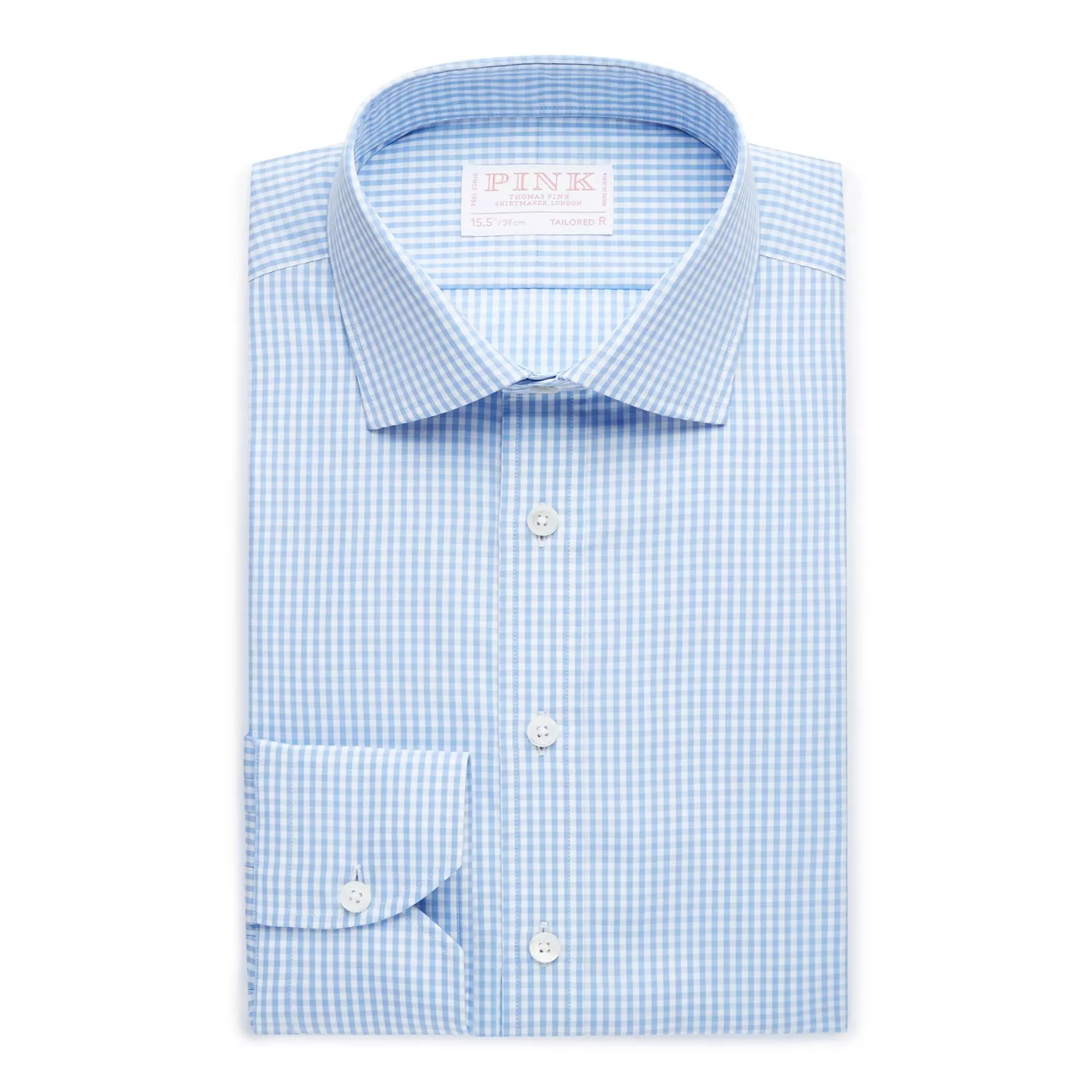 Pale Blue & White Tailored Fit Core Poplin Gingham Formal Shirt