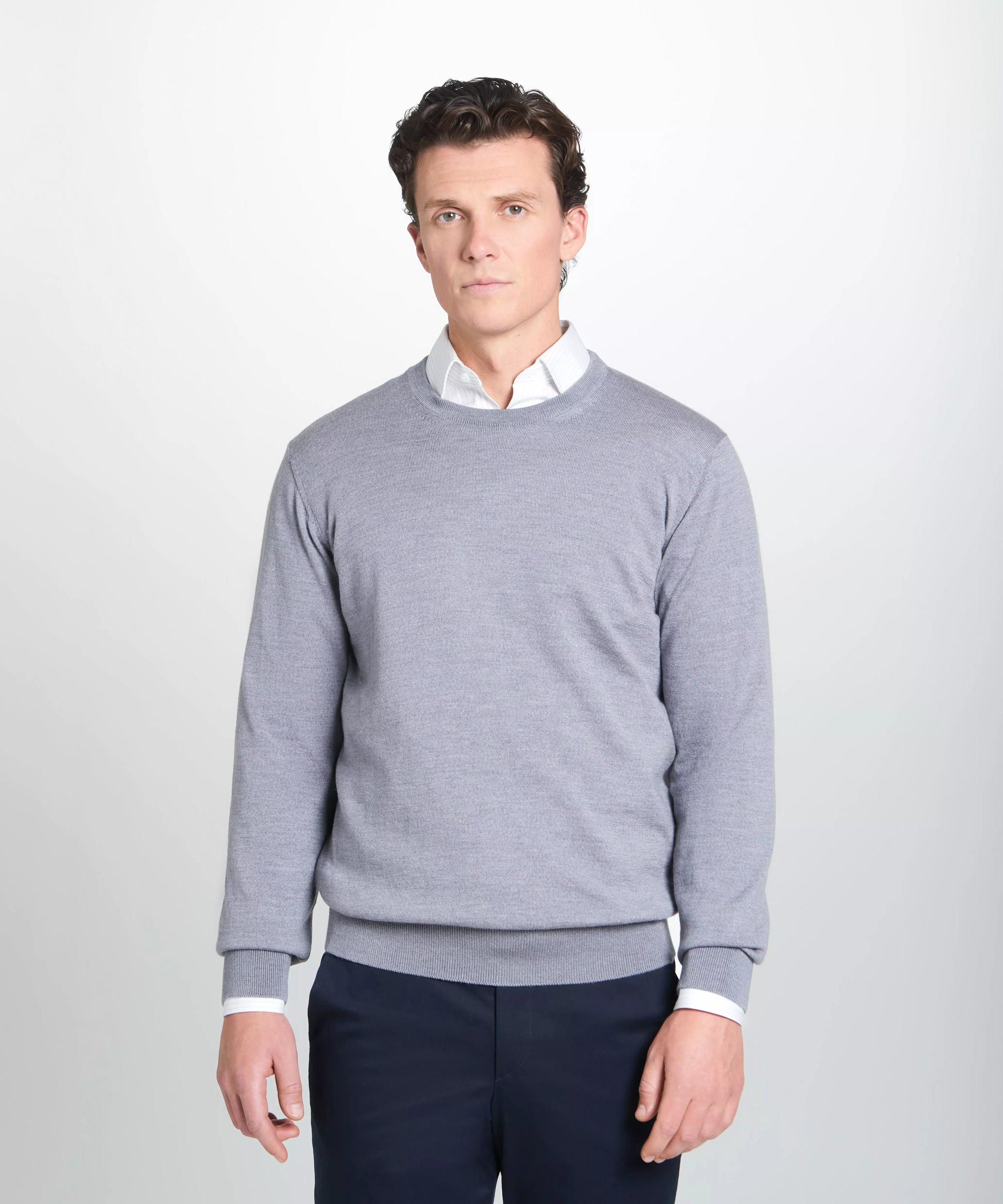 Pale Grey Merino Wool Crew Neck Sweater
