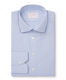 Blue & White Slim Fit Mini Check Formal Shirt