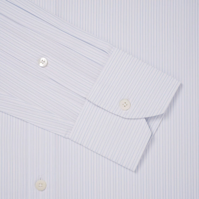 Pale Blue & White Slim Fit Formal Dobby Satin Stripe Shirt