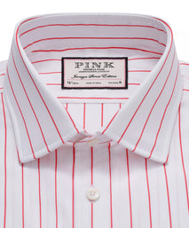 White & Red Tailored Fit Formal Wide Pin Stripe Shirt