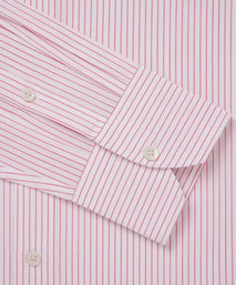 Deep Pink & White Tailored Fit Formal Red Biro Stripe Shirt