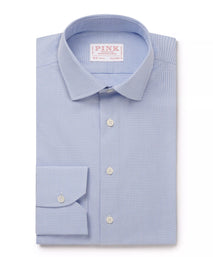 Blue & White Tailored Fit Formal Mini Check Shirt