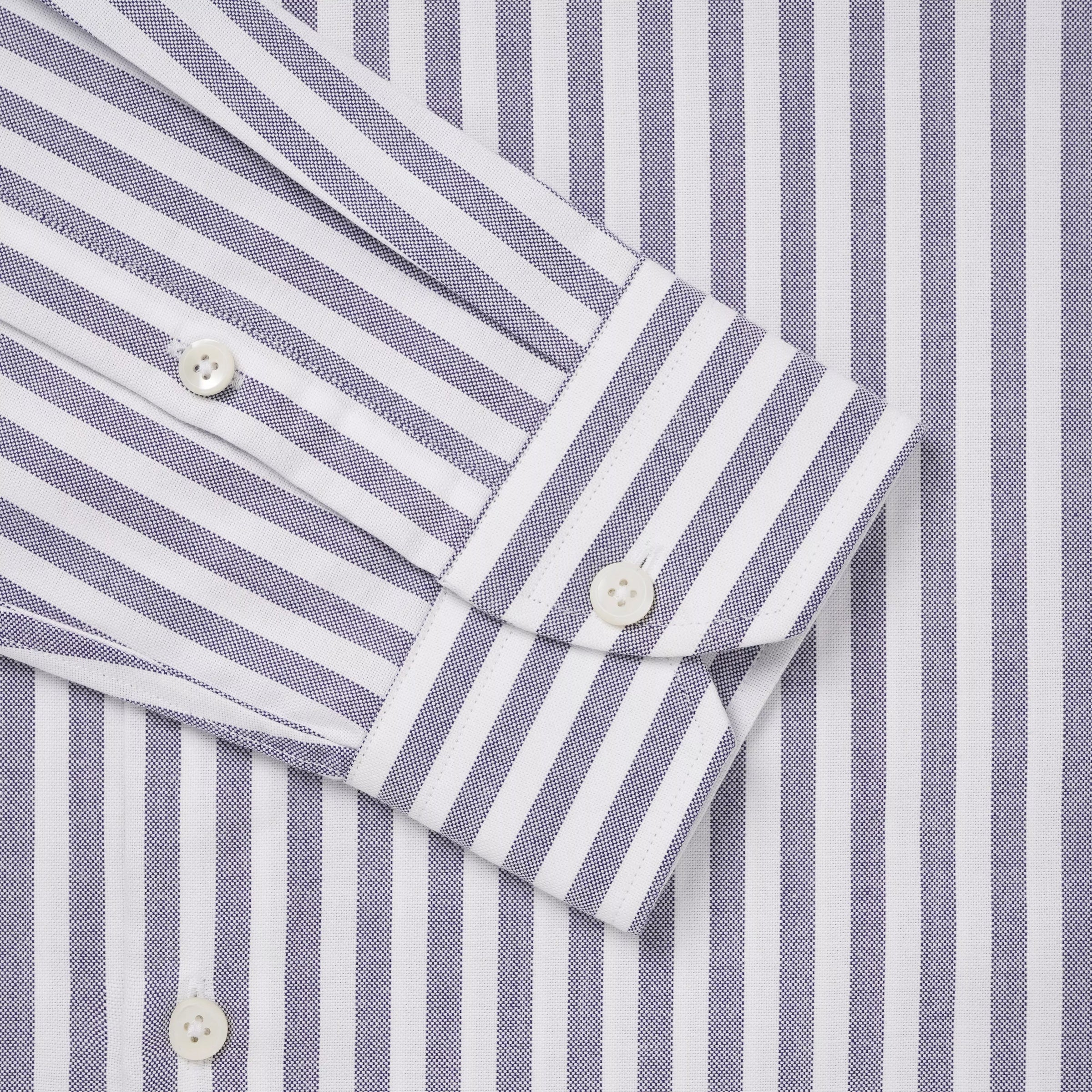Navy Blue & White Classic Fit Smart Casual Striped Oxford Shirt